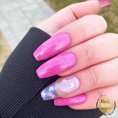 Pink Butterfly Press on nails | Thermal Nail Set | Color Changing Fake Nails | Handmade | Gel Polish