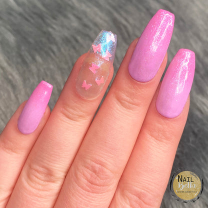 Pink Butterfly Press on nails | Thermal Nail Set | Color Changing Fake Nails | Handmade | Gel Polish