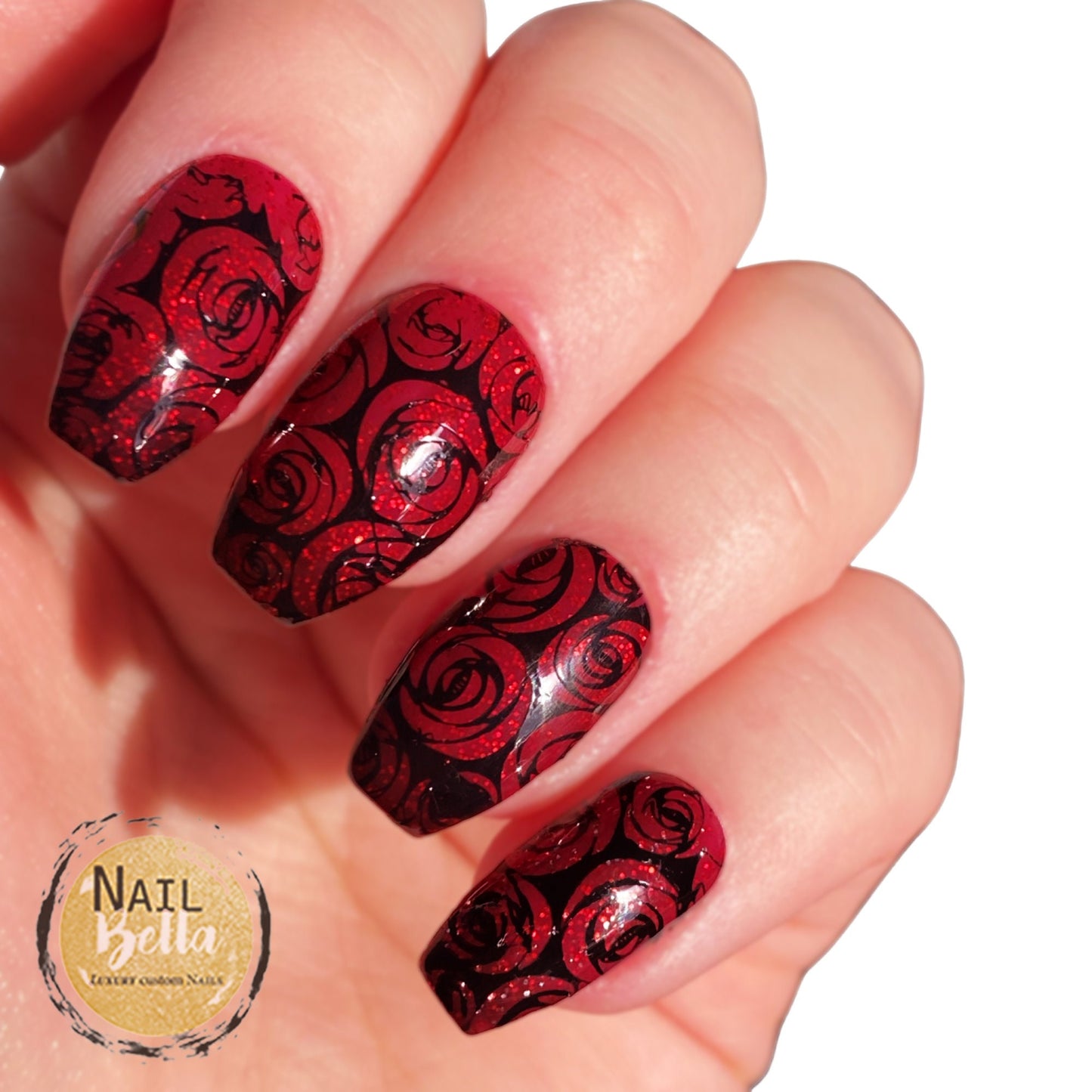 Custom Handmade Press-On Nails – Black with Red Roses | Unique, Durable & Trendy Nail Art