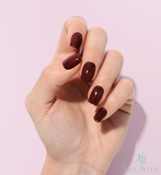 Dark Maroon Custom Handmade Press-On Nails | Complete Kit for Easy Application & Long-Lasting Wear