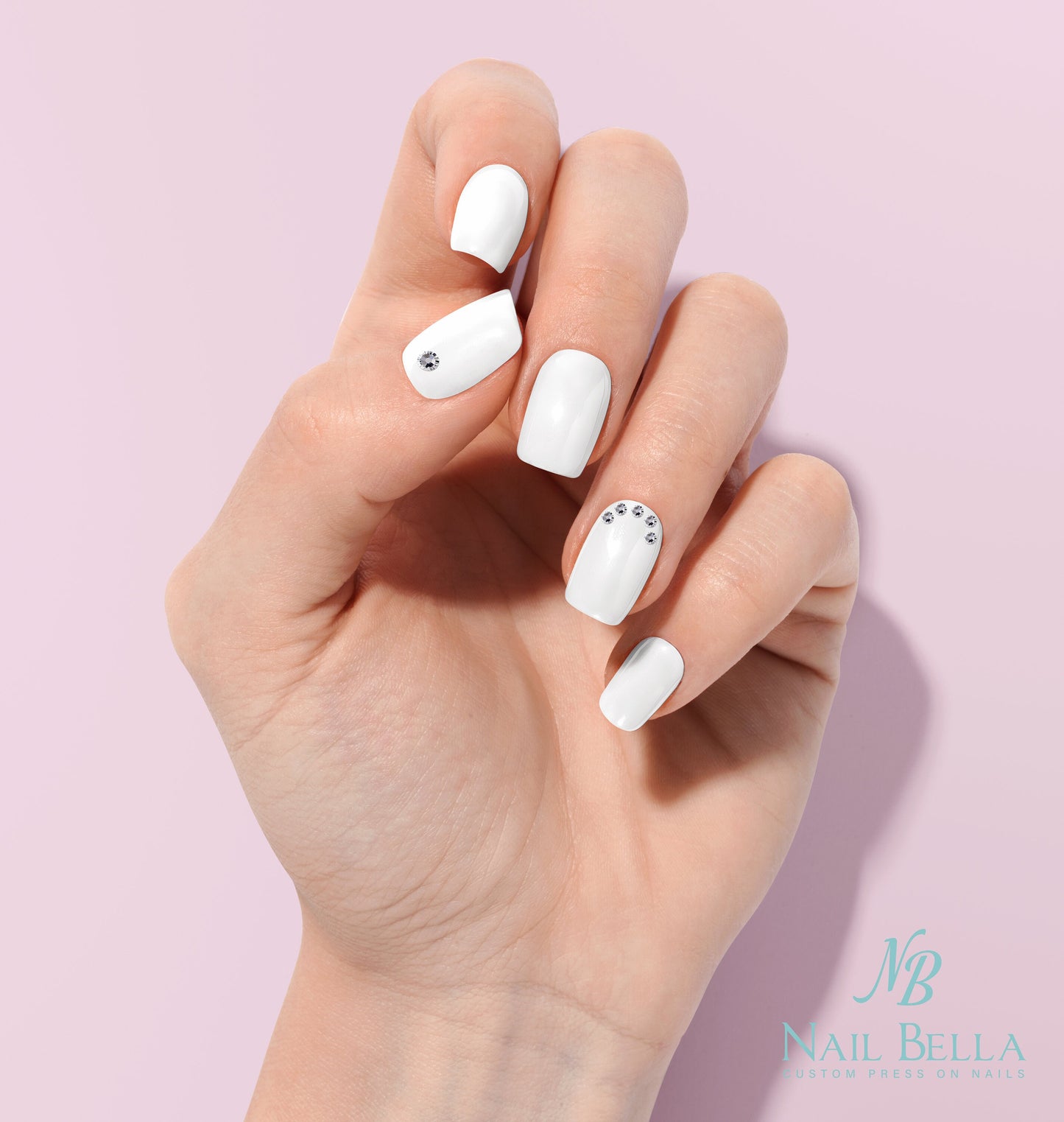 White Press On Nails with Crystals | Press On Nails | Fake Nails | False Nails | Glue On Nails