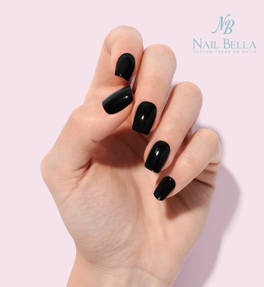 Black Custom Handmade Press-On Nails | Complete Kit for Easy Application & Long-Lasting Wear