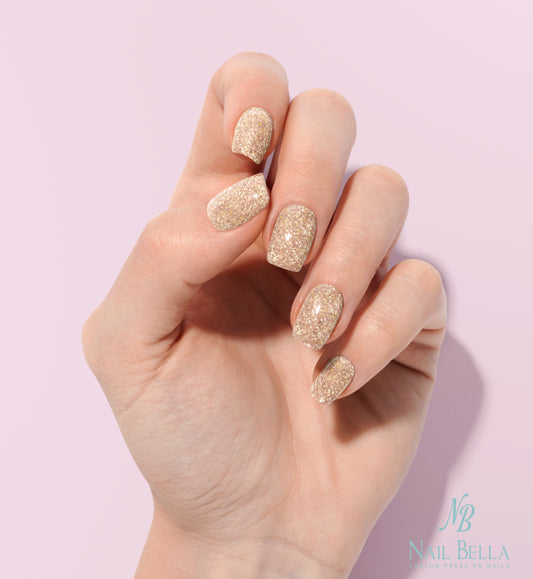 Gold Glitter Custom Handmade Press-On Nails | Complete Kit for Easy Application & Long-Lasting Wear