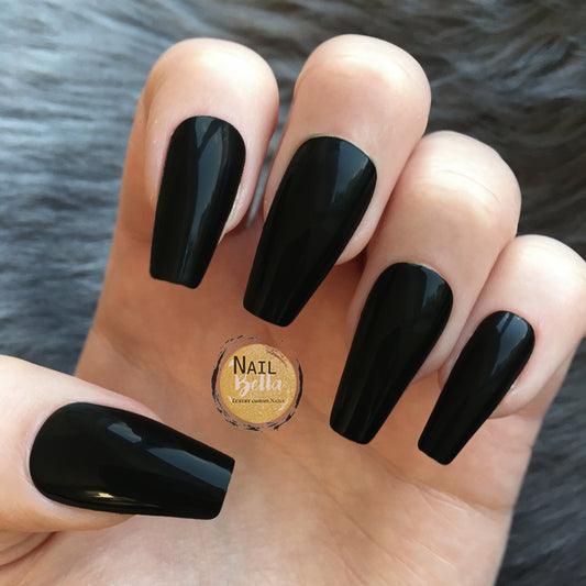 Black Coffin Long Press on Nails | Press On Nails | Fake Nails | False Nails | Glue On Nails